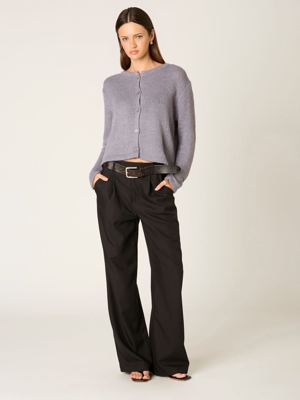 NIA | Dropped Shoulder, Button Up Crewneck Gray Knit Cardigan, NWT, Small